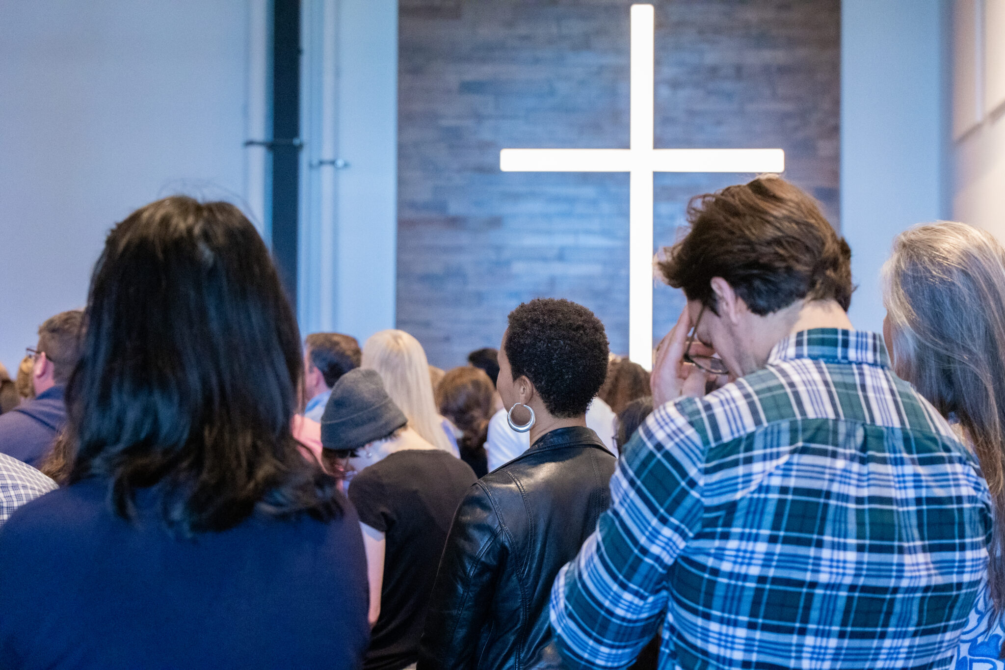 Congregation in worship service